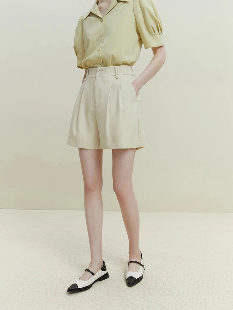 Brown Pleated Belted Bermuda Shorts