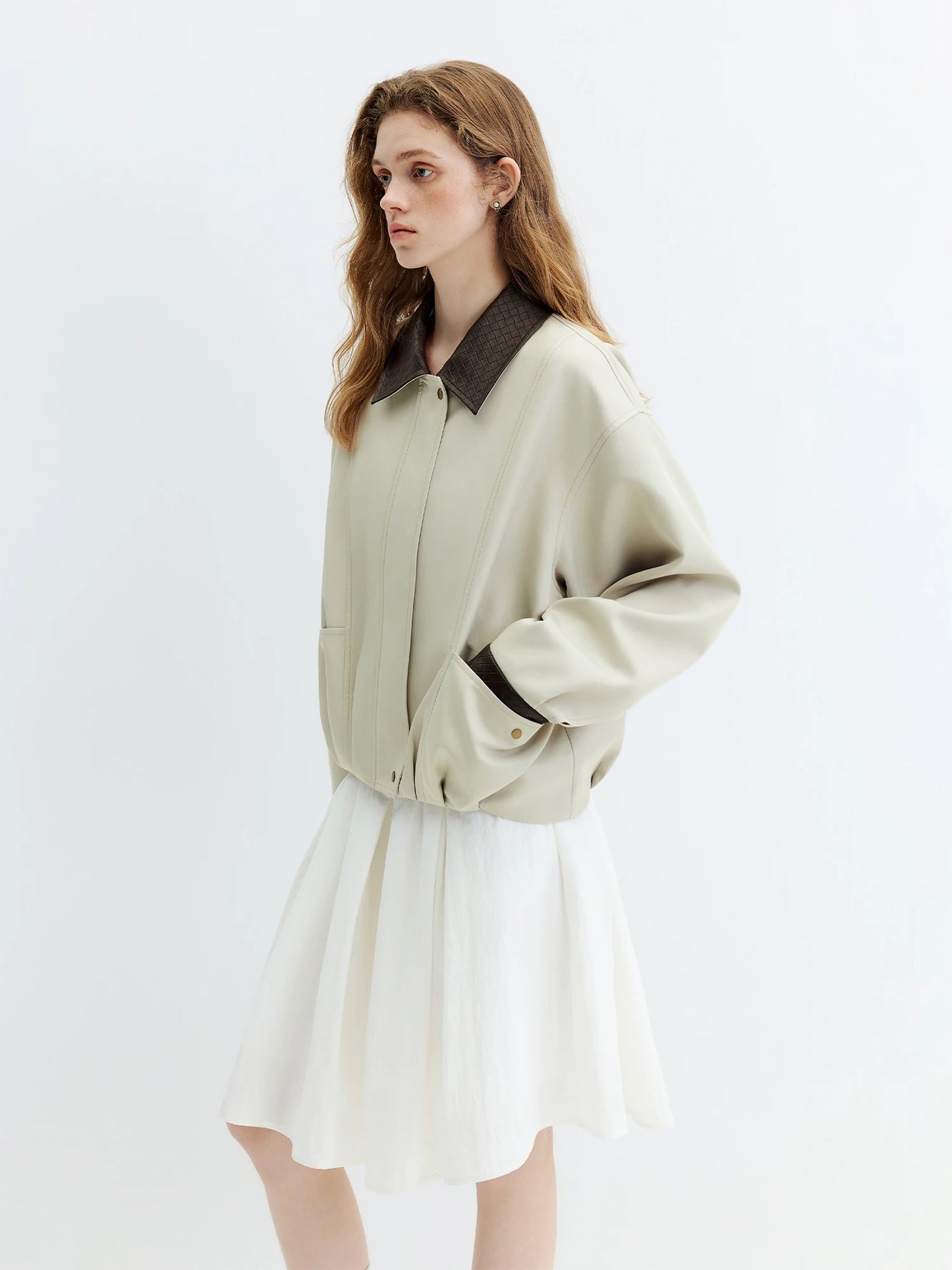 Brown Contrast Collar Bomber Jacket