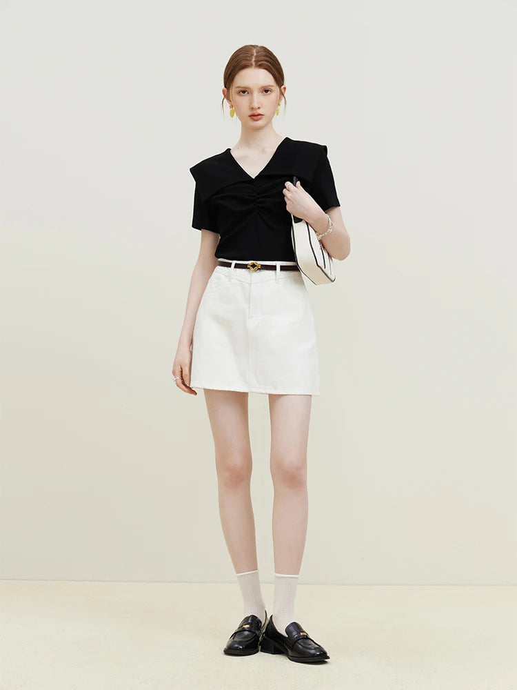 Blush Ruched Sailor Collar Knit Top