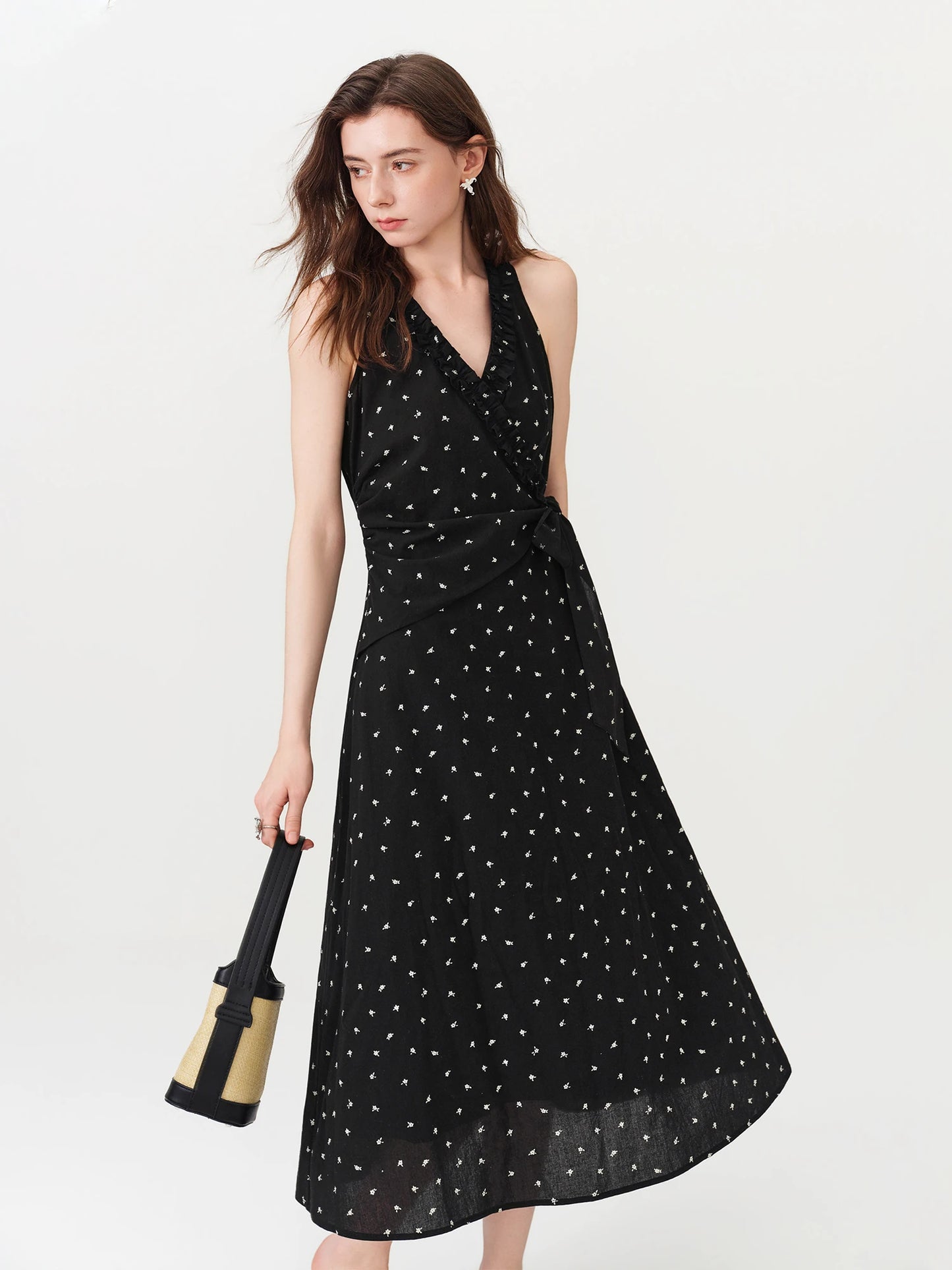 Black Polka Dot Halter Maxi Dress