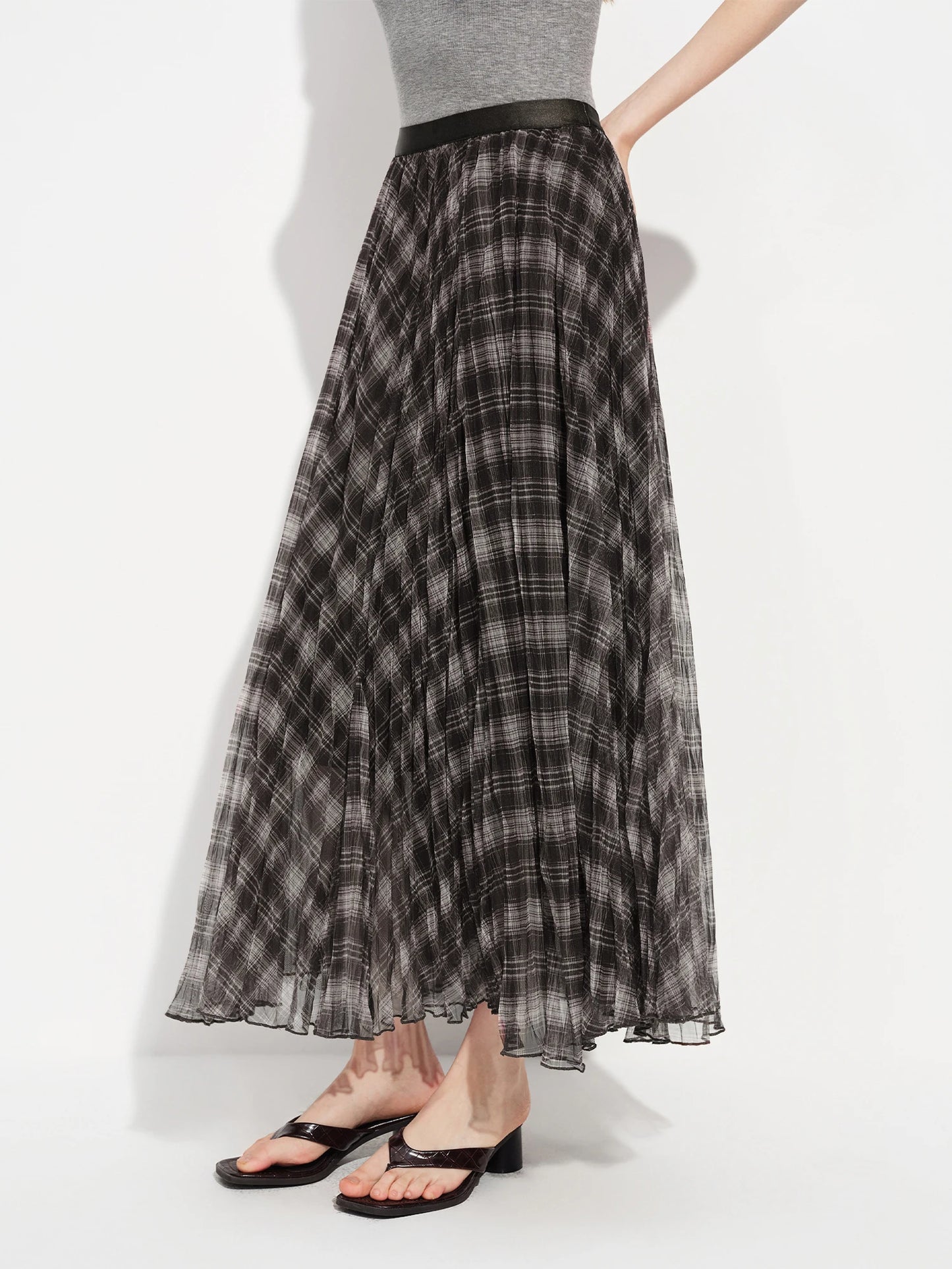 Black Plaid Mesh Maxi Skirt
