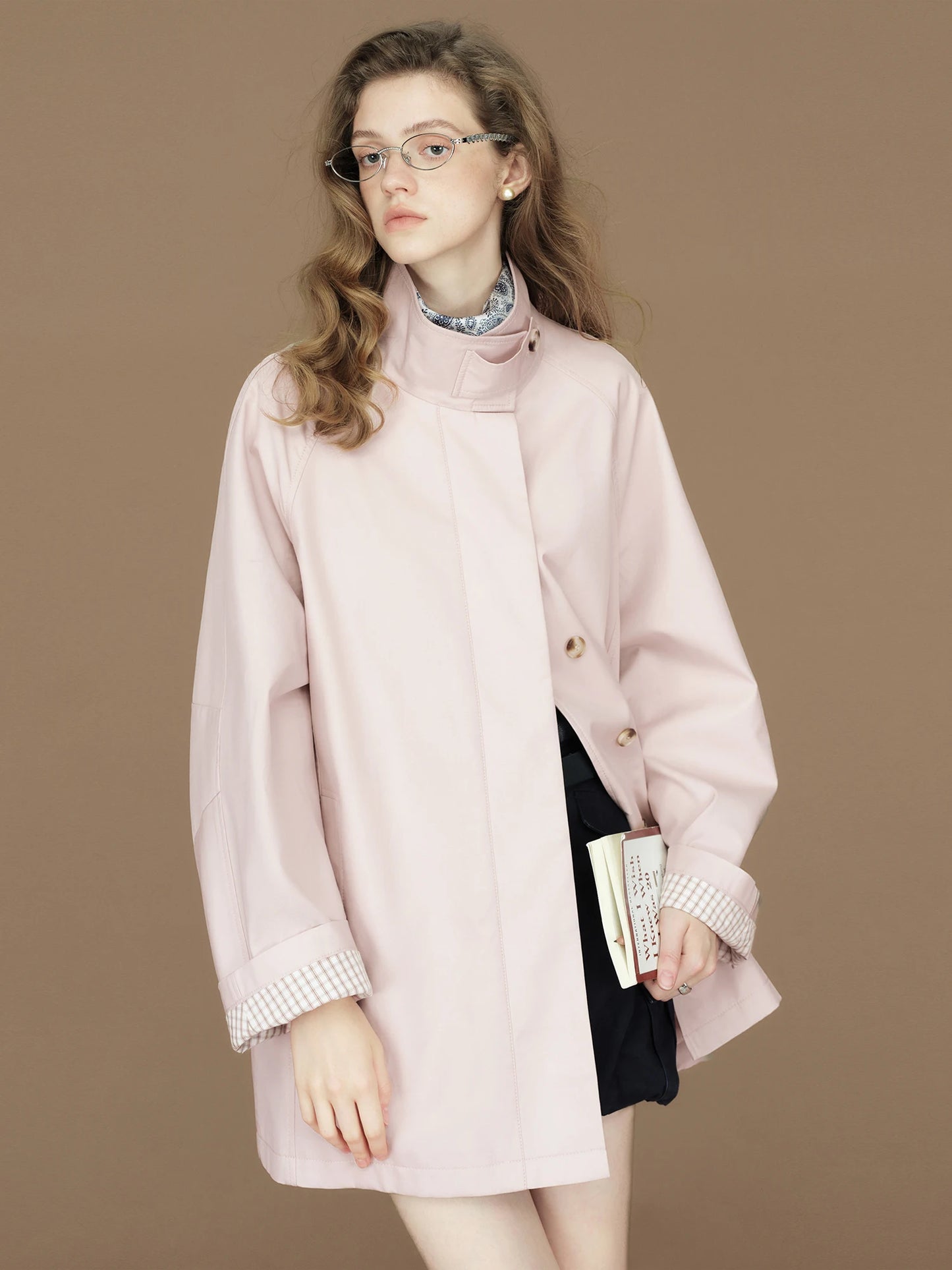 Blush Contrast Cuff Short Trench