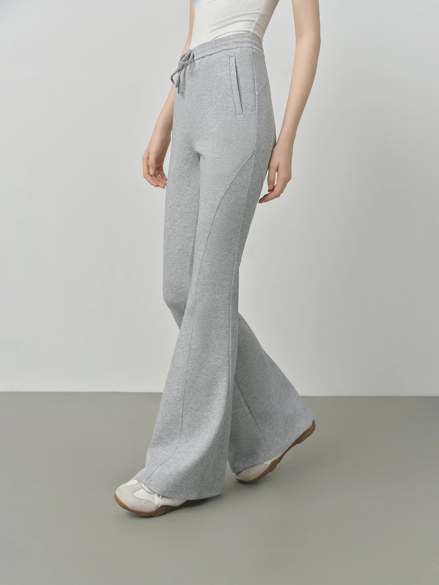 Grey Drawstring Flared Knit Pants
