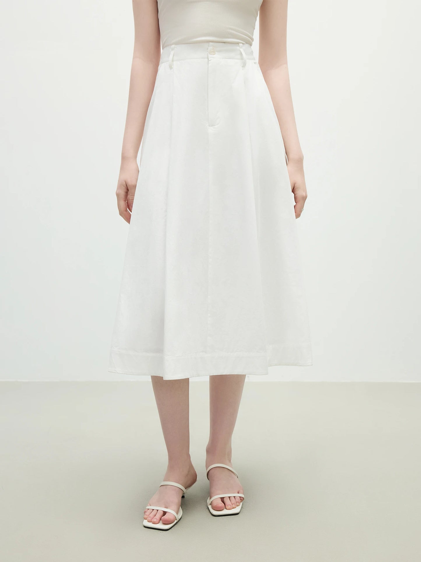 Ivory Pleated A-Line Midi Skirt