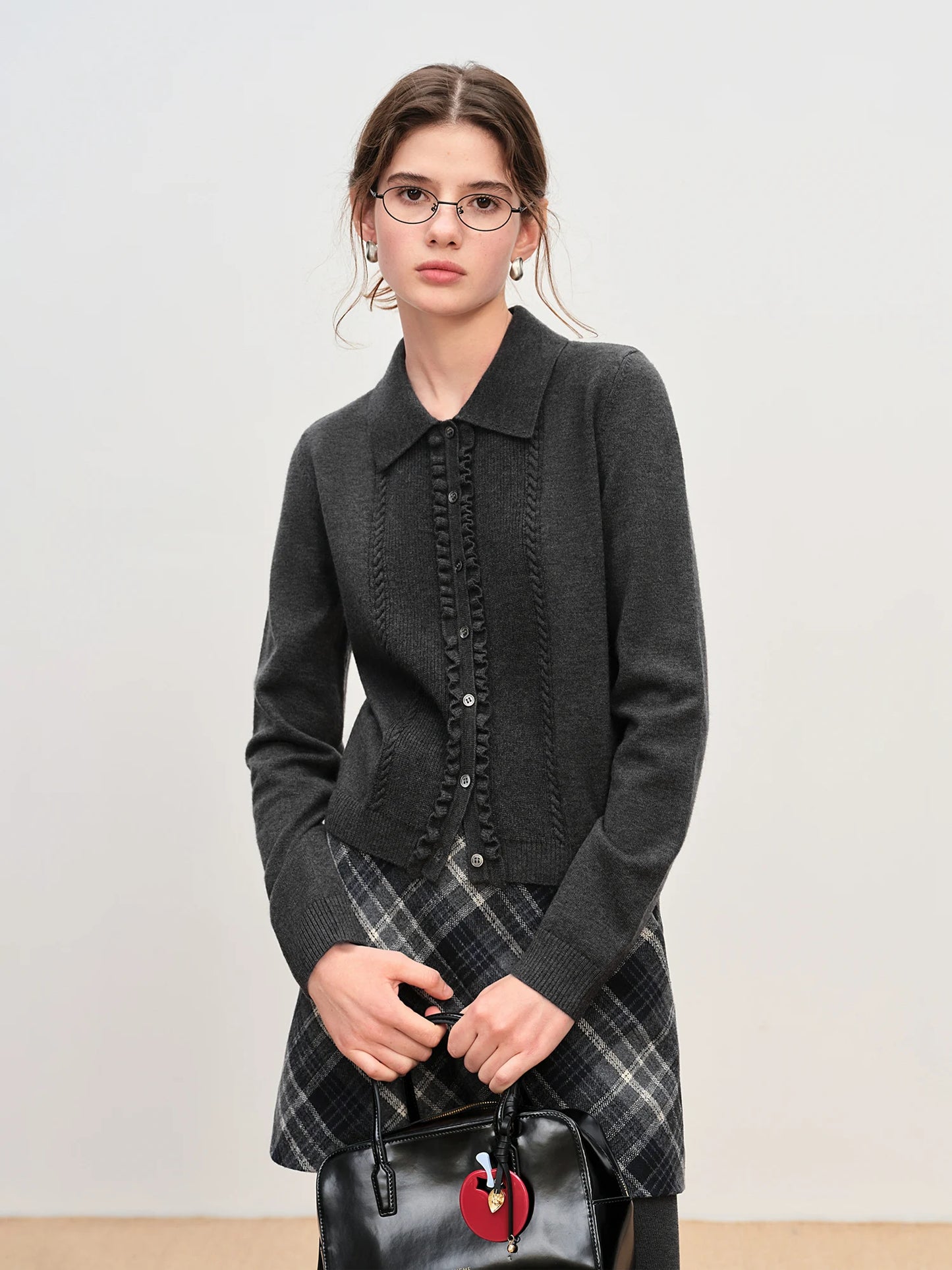 Black Embroidered Polo Knit Cardigan