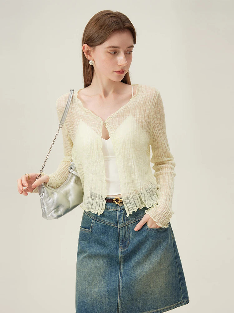 Lilac Sheer Ribbed Knit Cardigan
