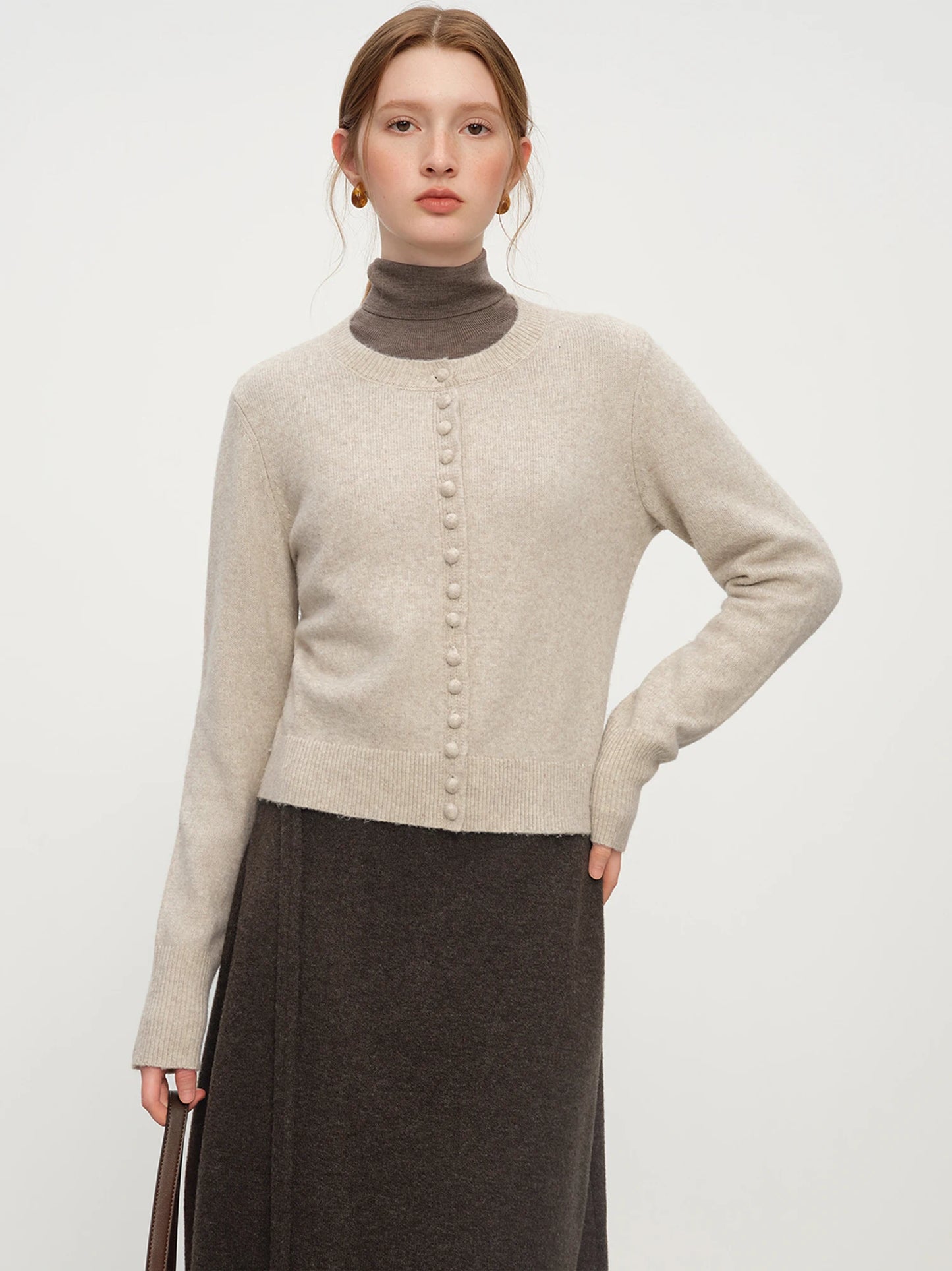 Chocolate Crew Neck Knit Cardigan