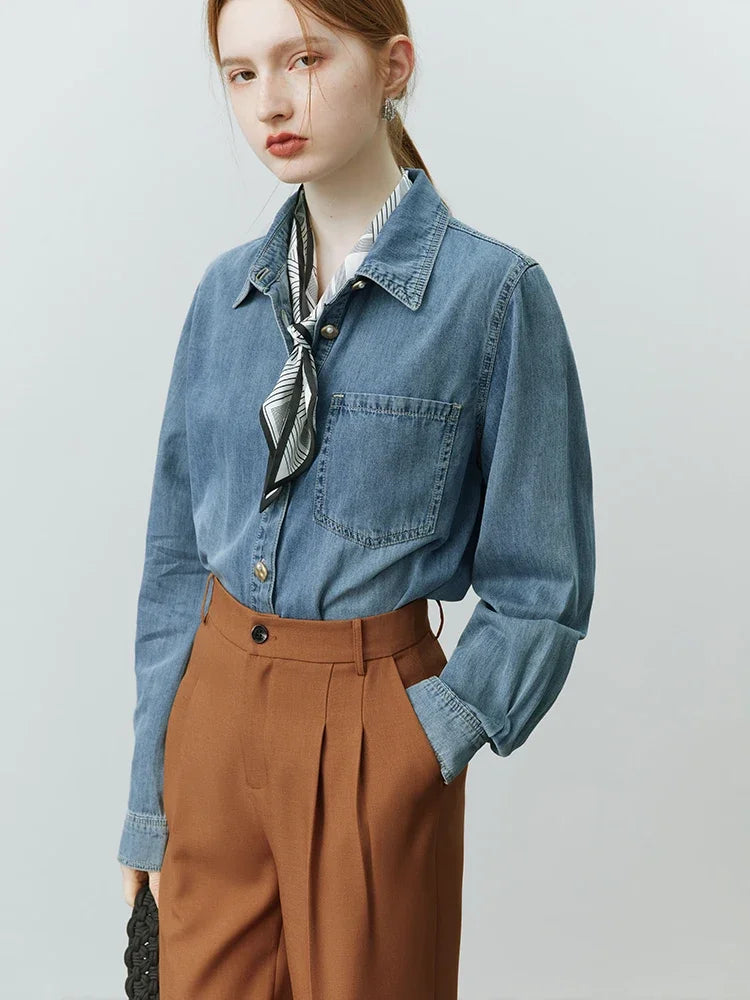 Cropped Blue Denim Button Shirt