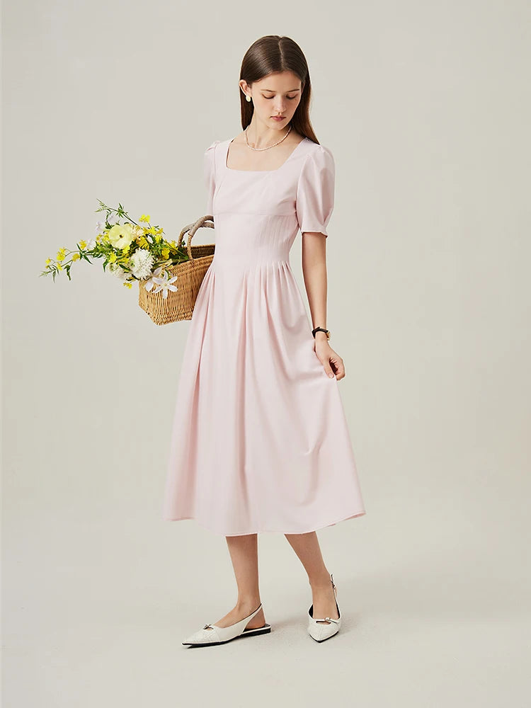 Blush Square Neck Puff Sleeve Dress
