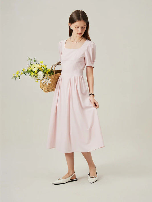 Blush Square Neck Puff Sleeve Dress