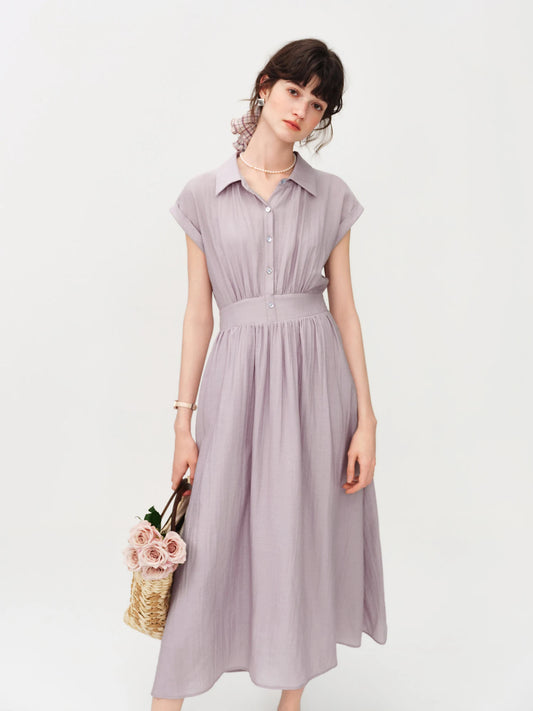Lilac Turn Collar Midi Dress