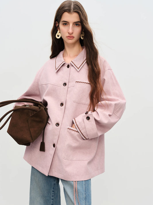 Blush Contrast Stitch Utility Jacket