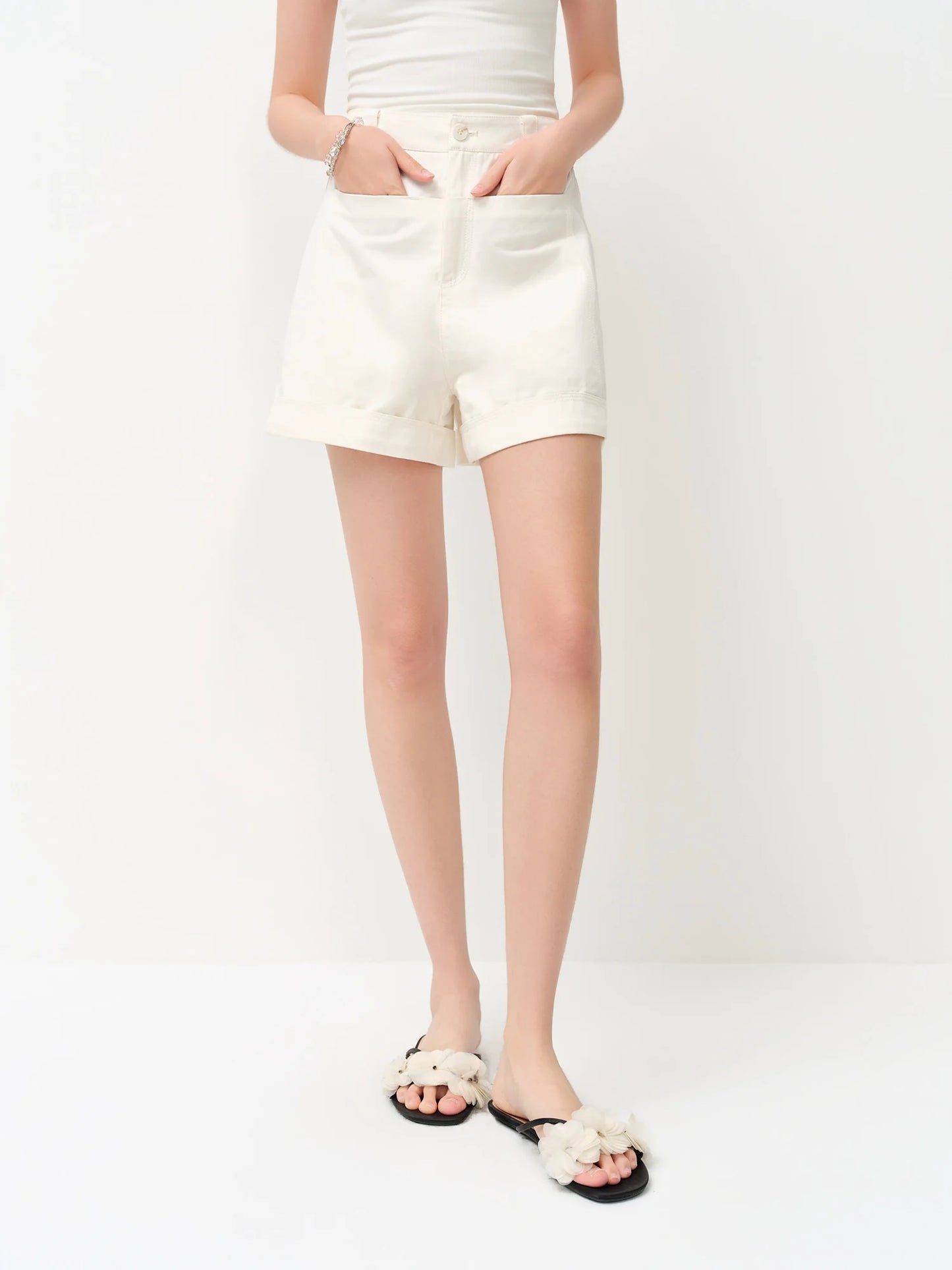Brown Contrast Stitch Utility Shorts
