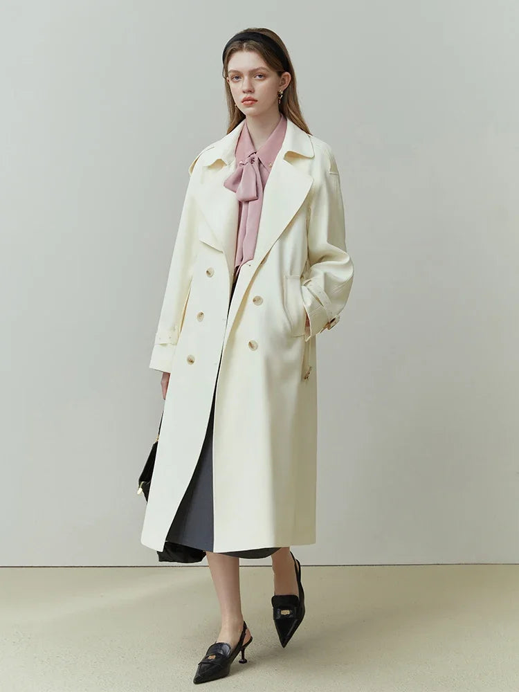 Khaki Double Breasted Long Trench