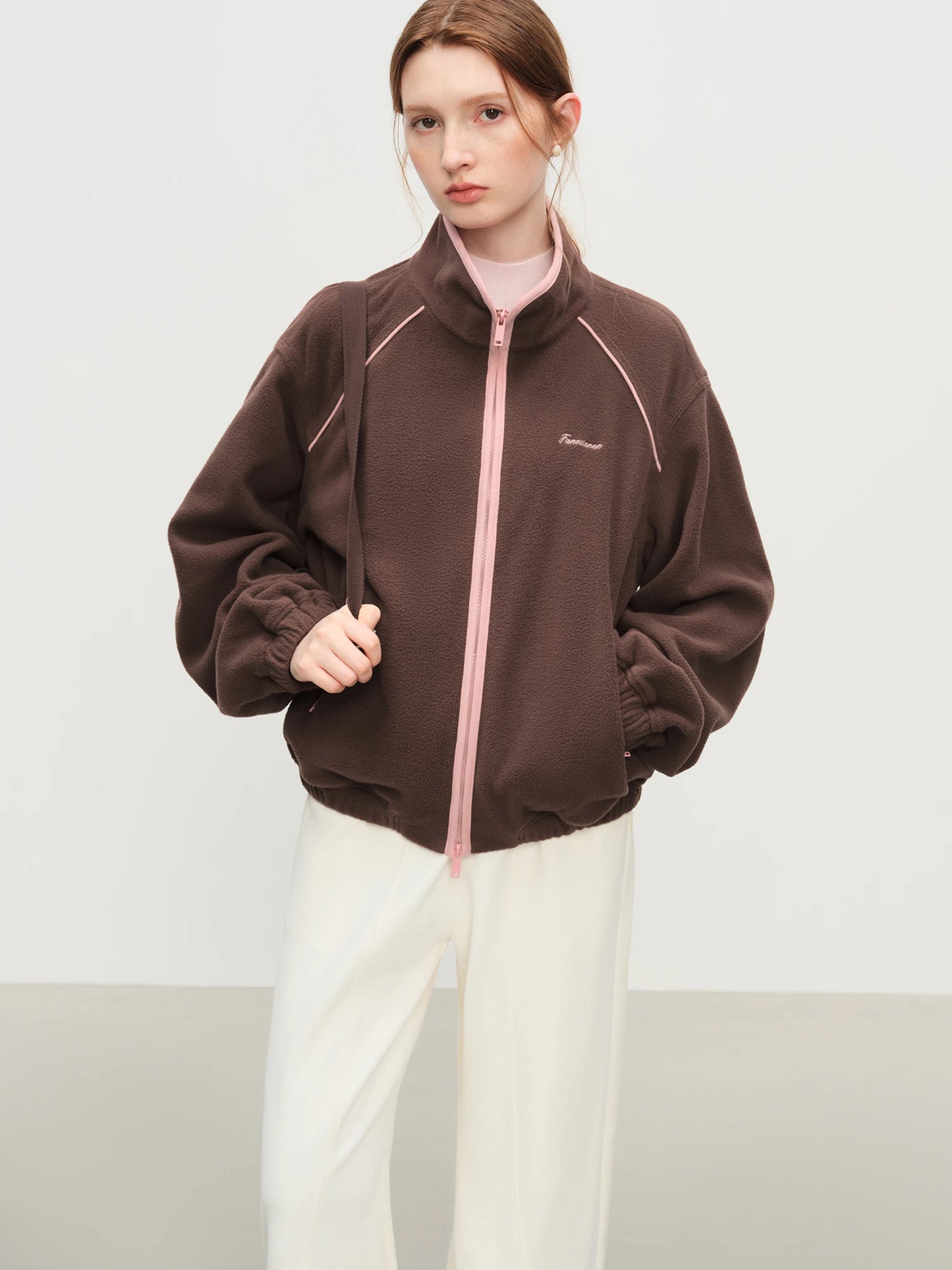 Brown Contrast Zip Bomber Jacket