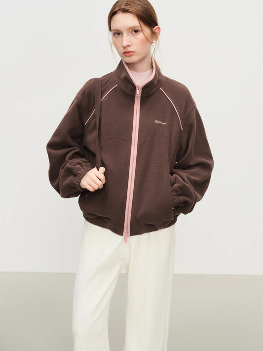 Brown Contrast Zip Bomber Jacket