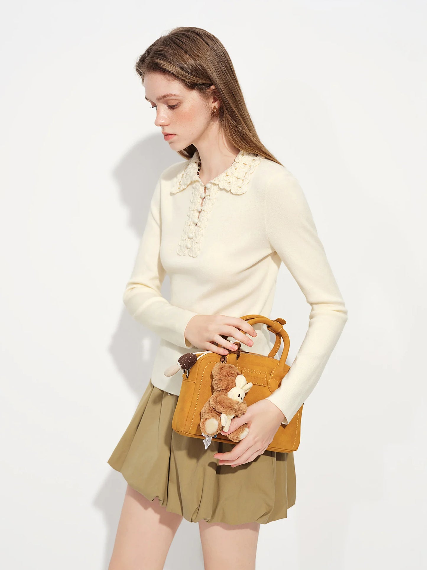 Ivory Beaded Polo Knit Sweater