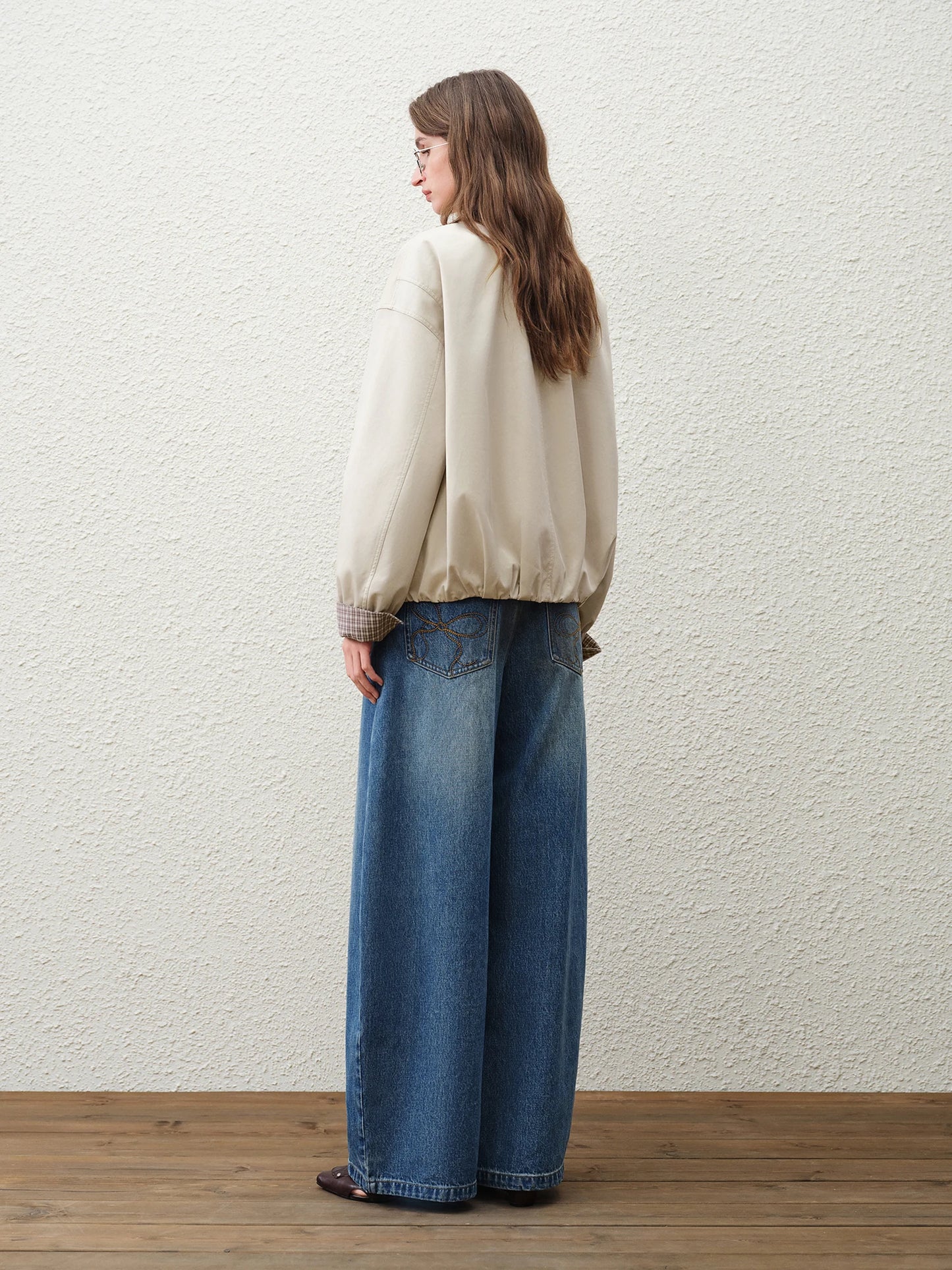 Ivory Contrast Cuff Bomber Jacket