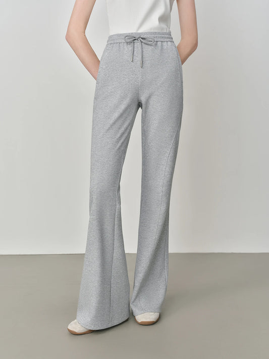 Grey Drawstring Flared Knit Pants