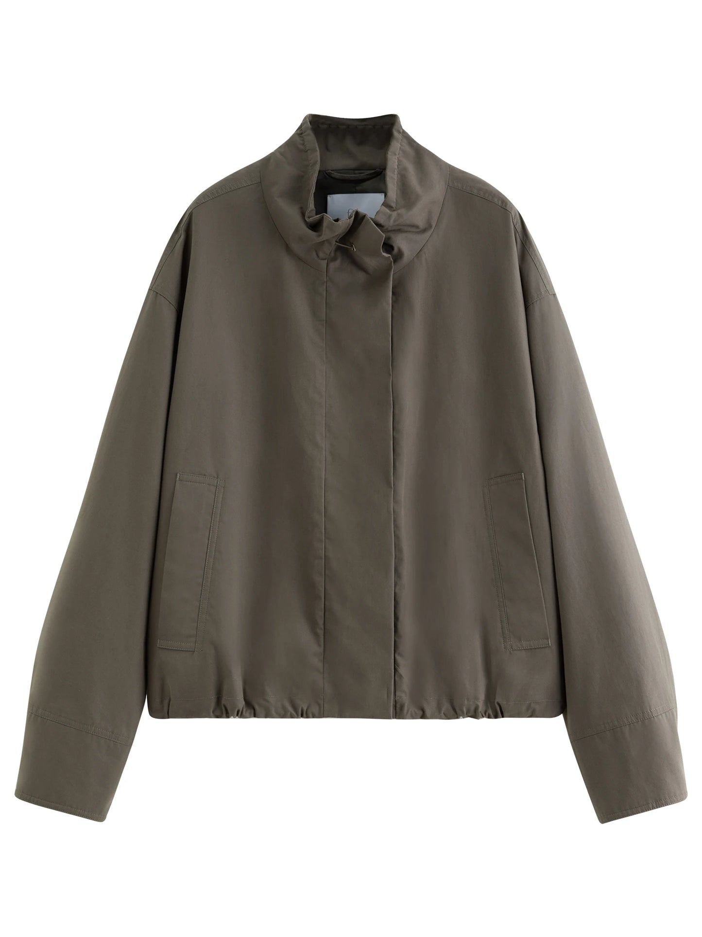 Beige Puff Sleeve Bomber Jacket