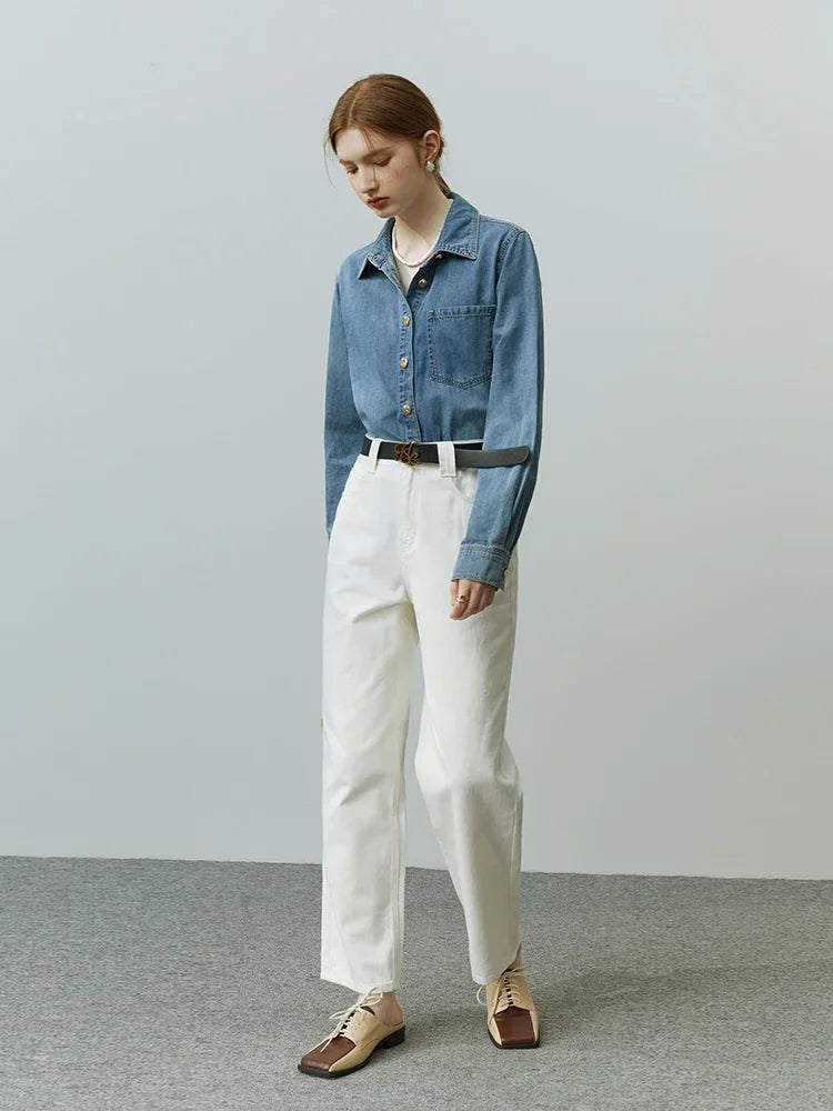 Cropped Blue Denim Button Shirt
