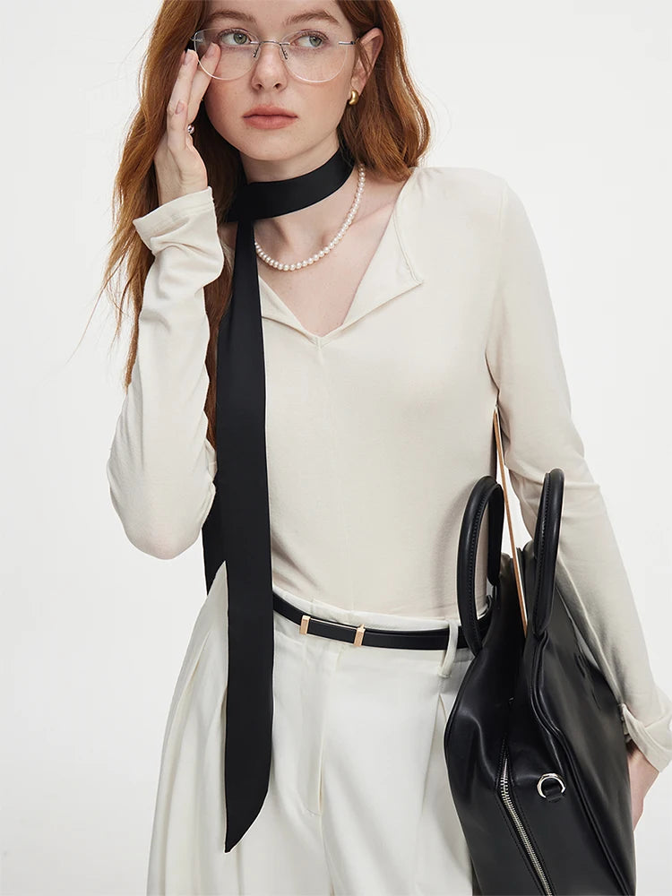 Ivory Scarf Neck Knit Top