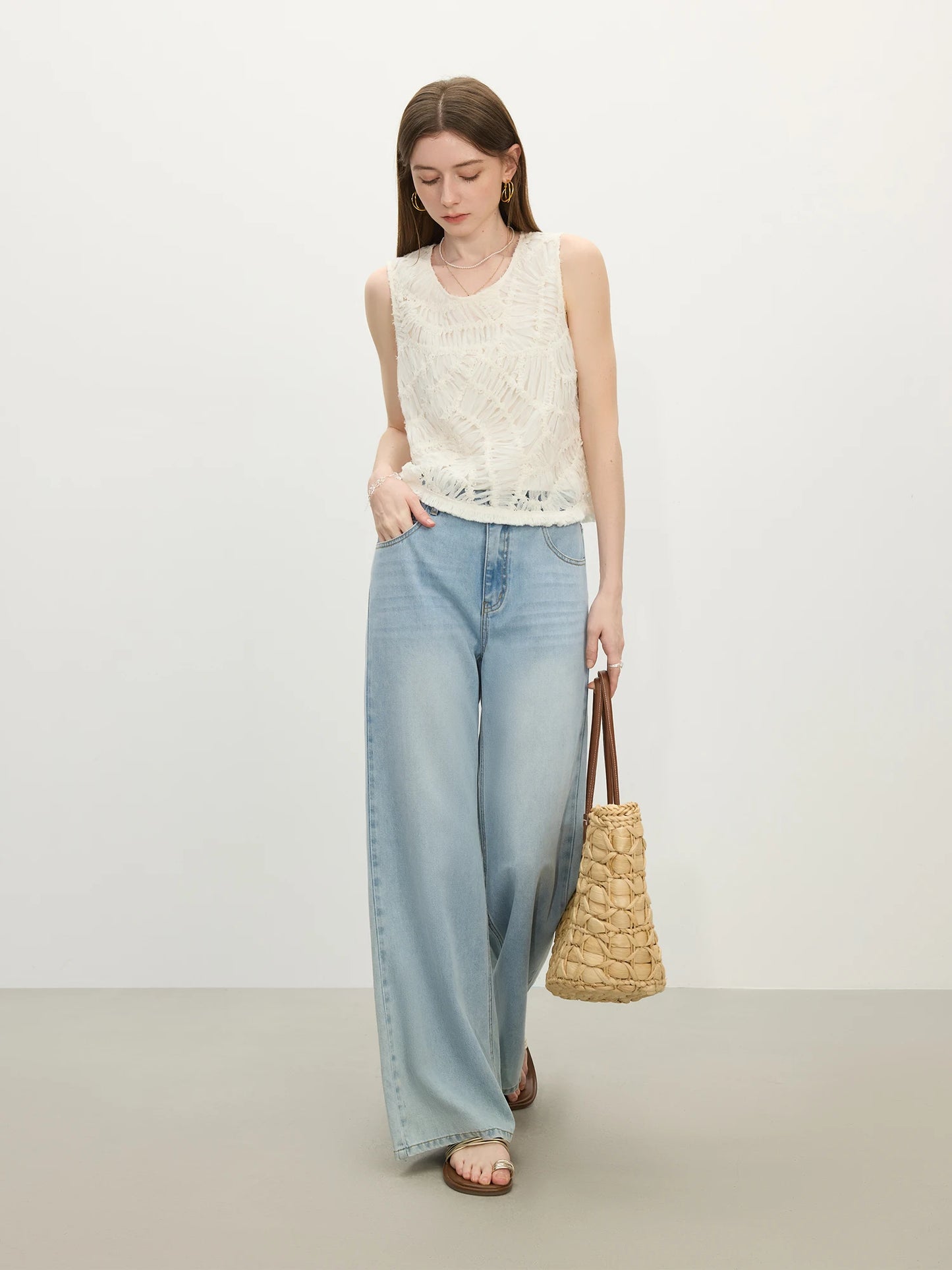 Ivory Textured Sleeveless Knit Top