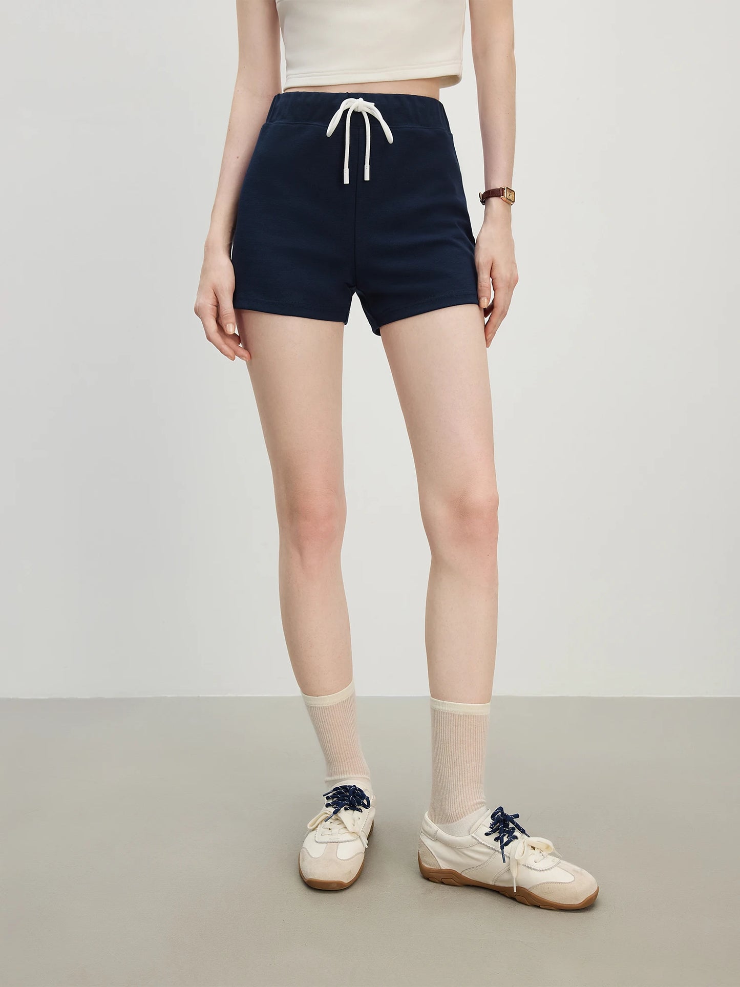 Navy Drawstring Knit Shorts