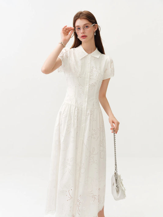 White Eyelet Shirt Maxi Dress