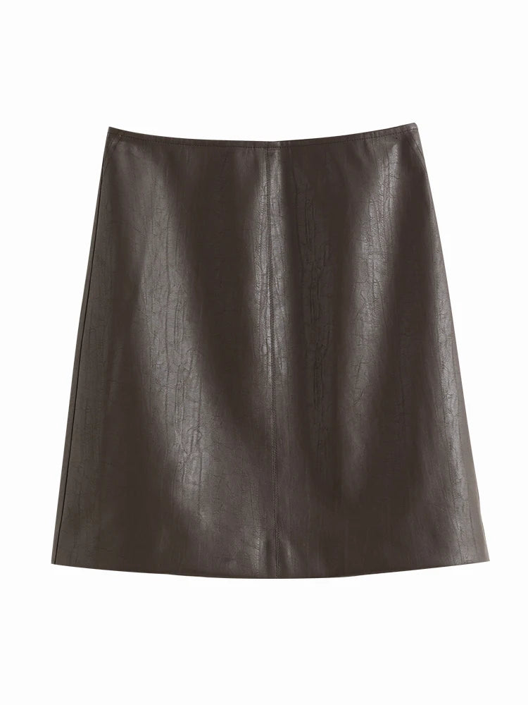 Brown Faux Leather A-Line Mini Skirt