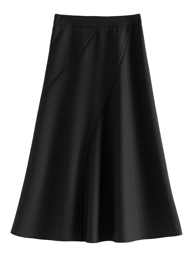 Black Asymmetric Wrap Midi Skirt