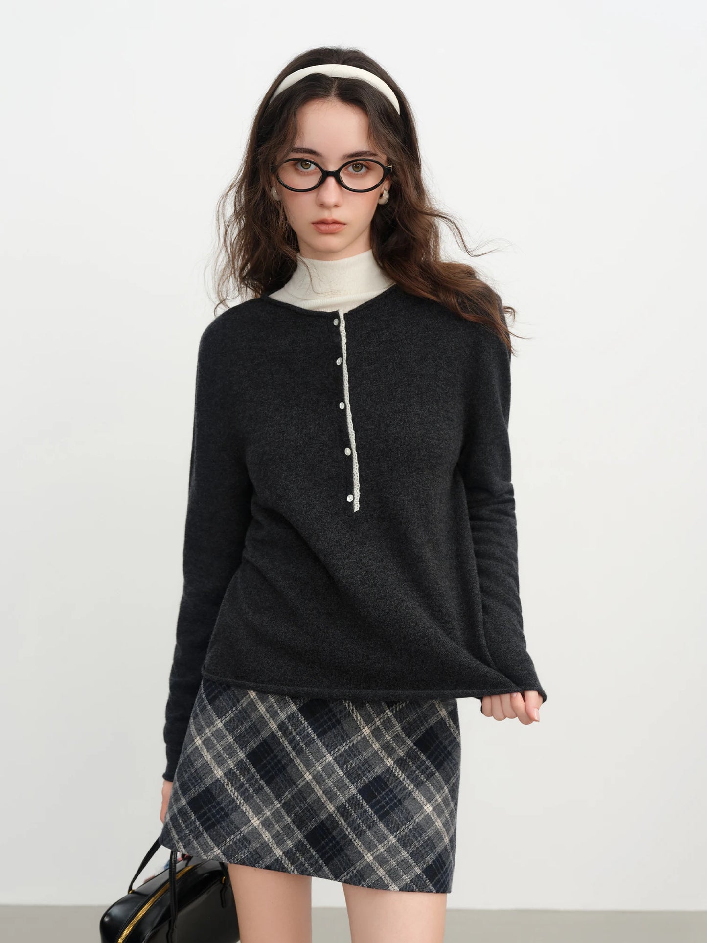 Black Lace Trim Knit Sweater