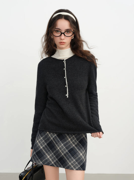 Black Lace Trim Knit Sweater
