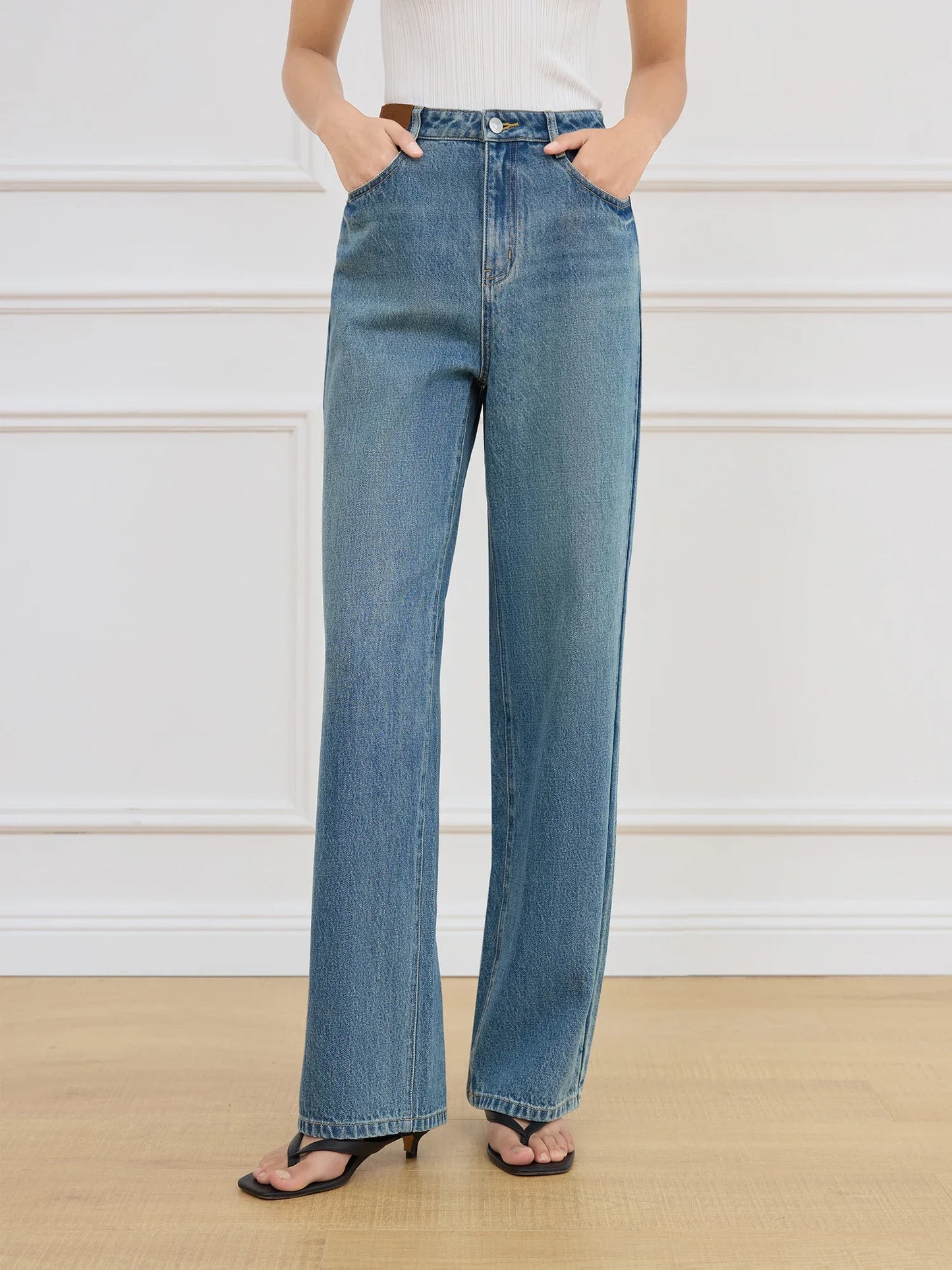 Medium Wash Straight Ankle Jeans