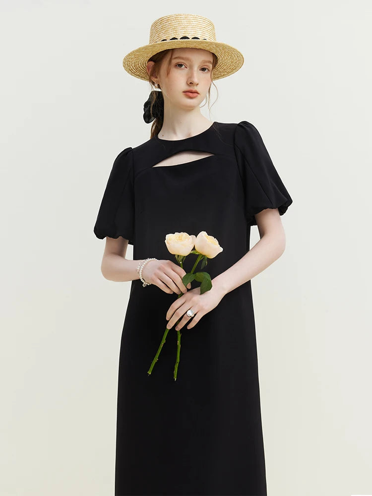 Black Bow Collar Midi Dress