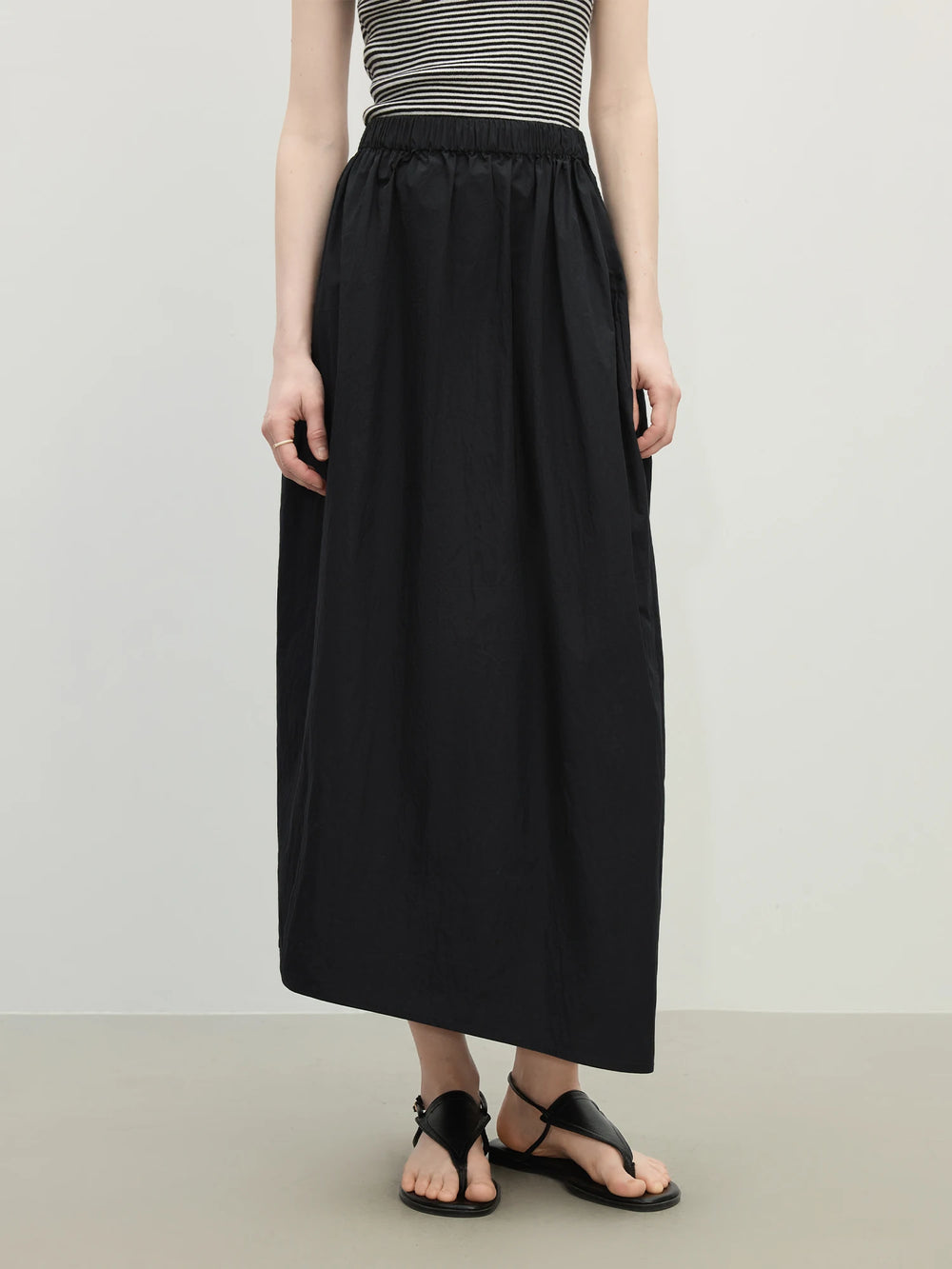 Black Drawstring Asymmetric Maxi Skirt