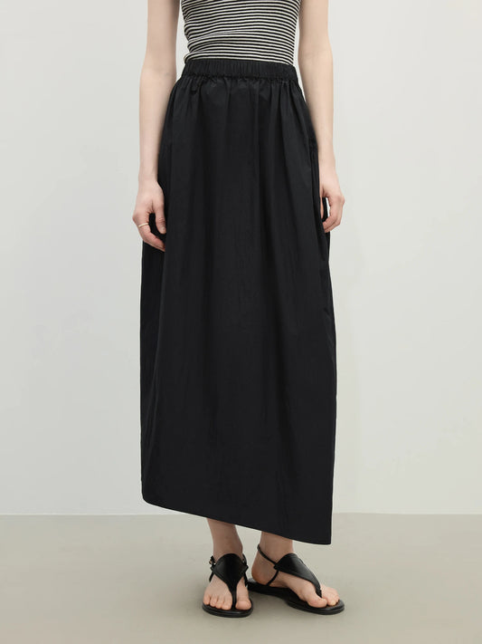Black Drawstring Asymmetric Maxi Skirt
