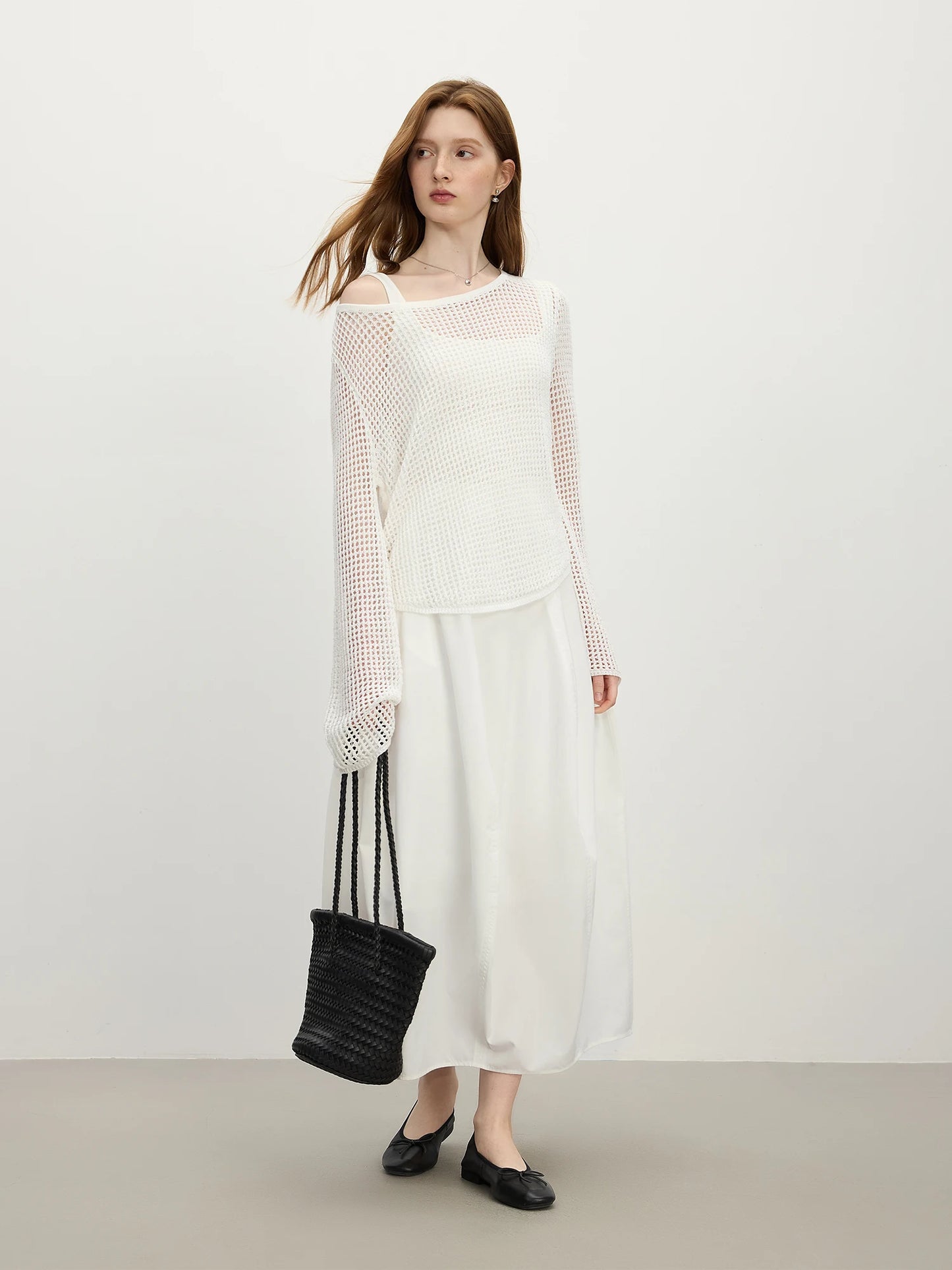 Ivory Draped Balloon Maxi Skirt