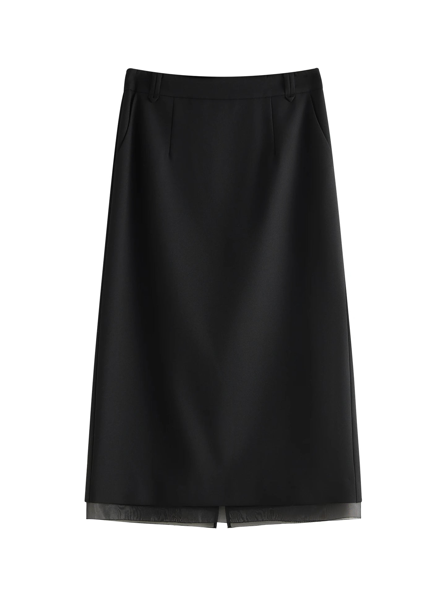 Black Straight Slit Midi Skirt