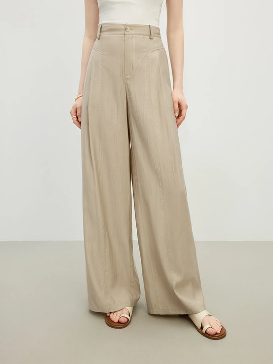 Beige Draped Wide Leg Pants