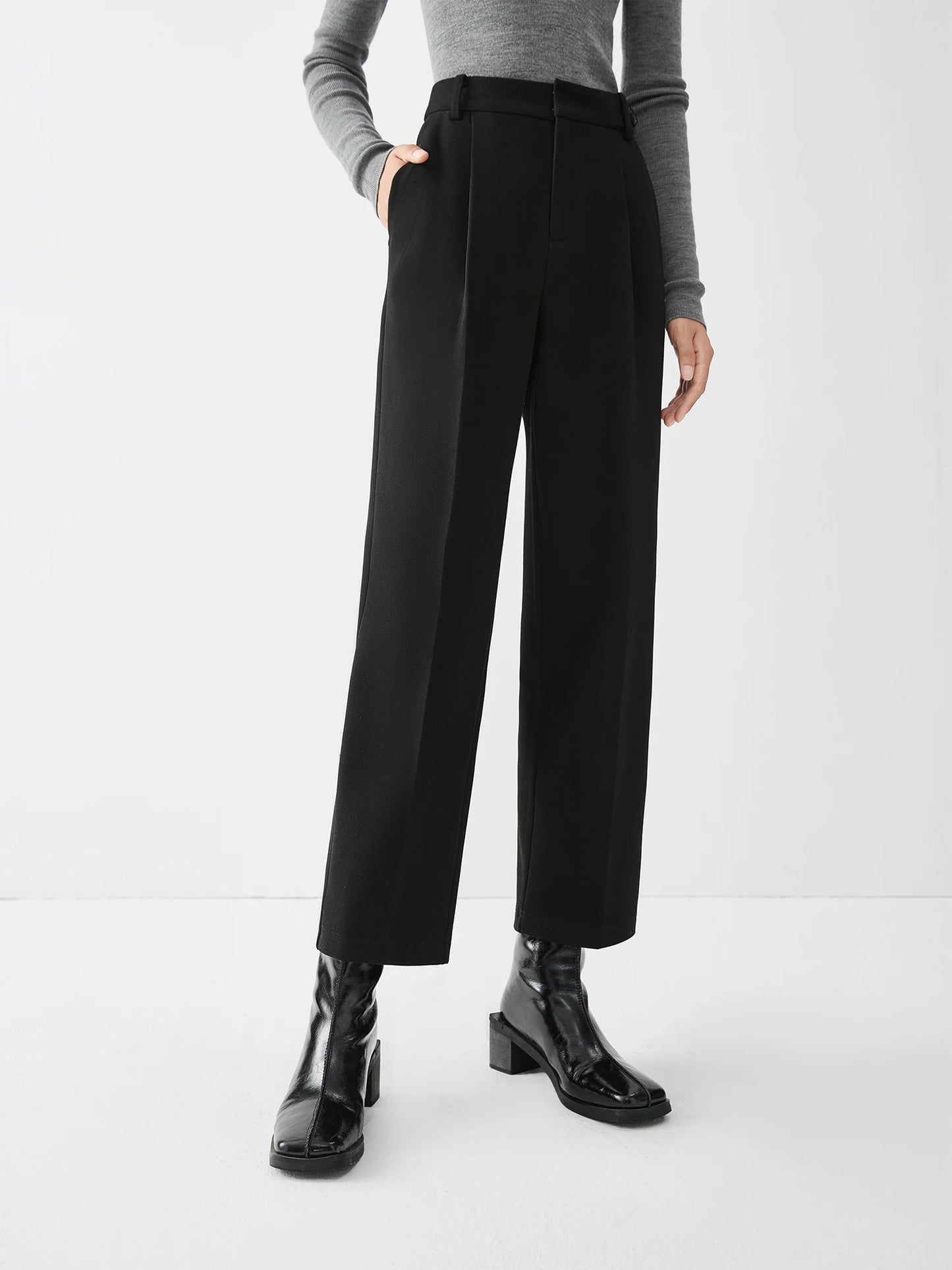 Charcoal Cropped Straight Leg Trousers