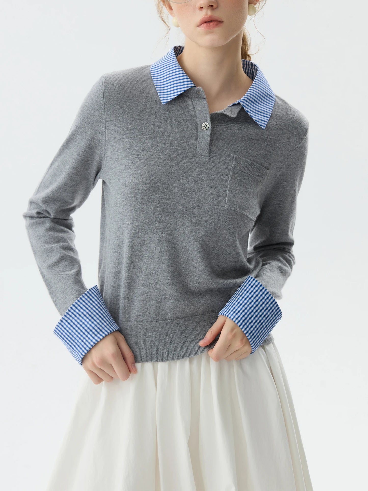 Navy Contrast Collar Polo Knit Top