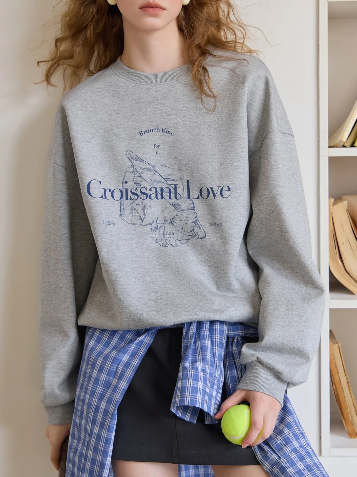 Grey Croissant Graphic Crewneck Sweatshirt
