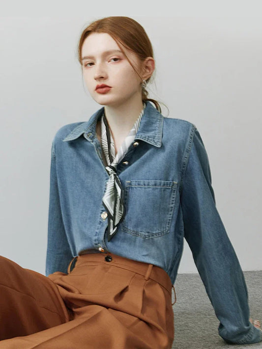 Cropped Blue Denim Button Shirt