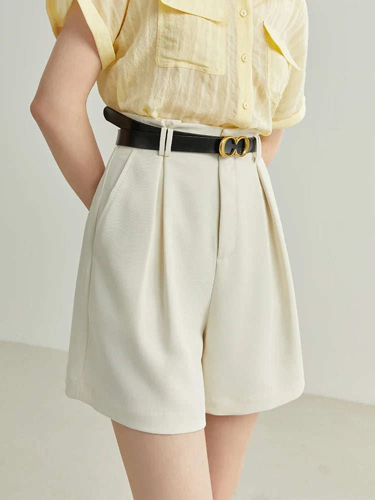 Ivory Belted Wide Leg Shorts