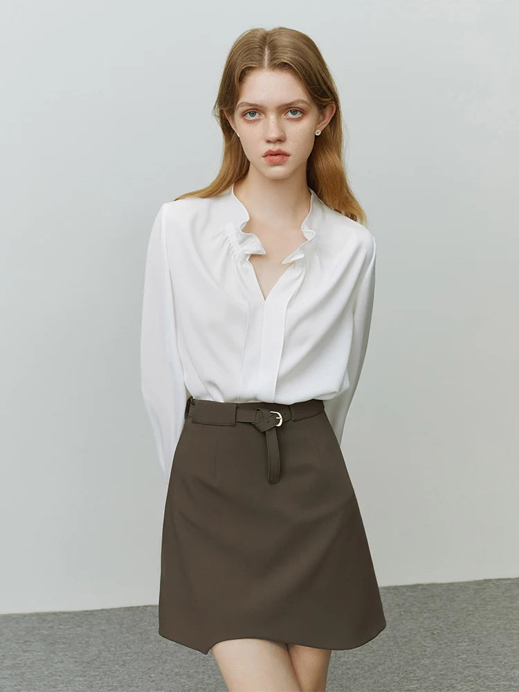 Taupe Asymmetric Wrap Mini Skirt