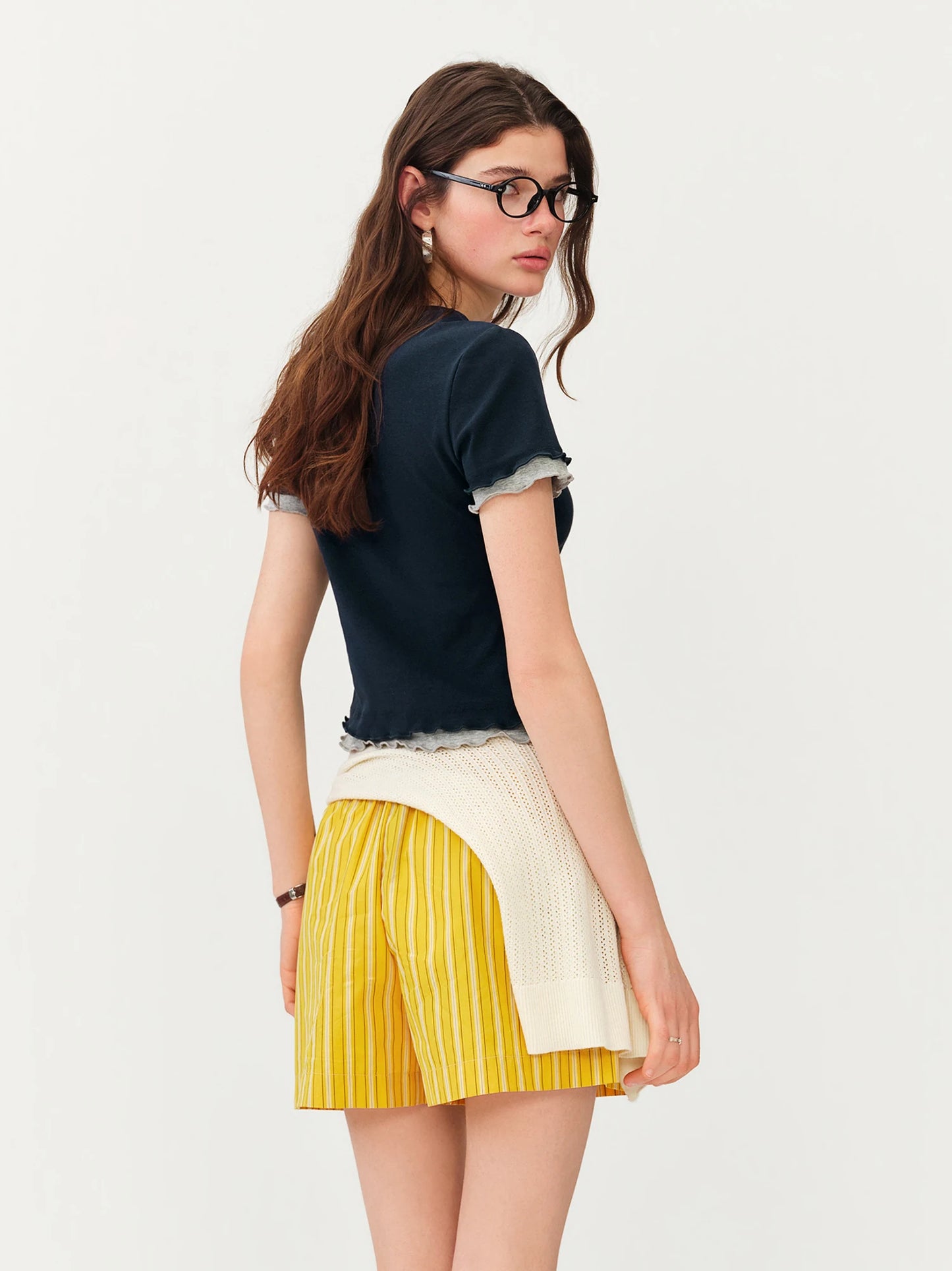 Navy Contrast Trim Fitted Tee