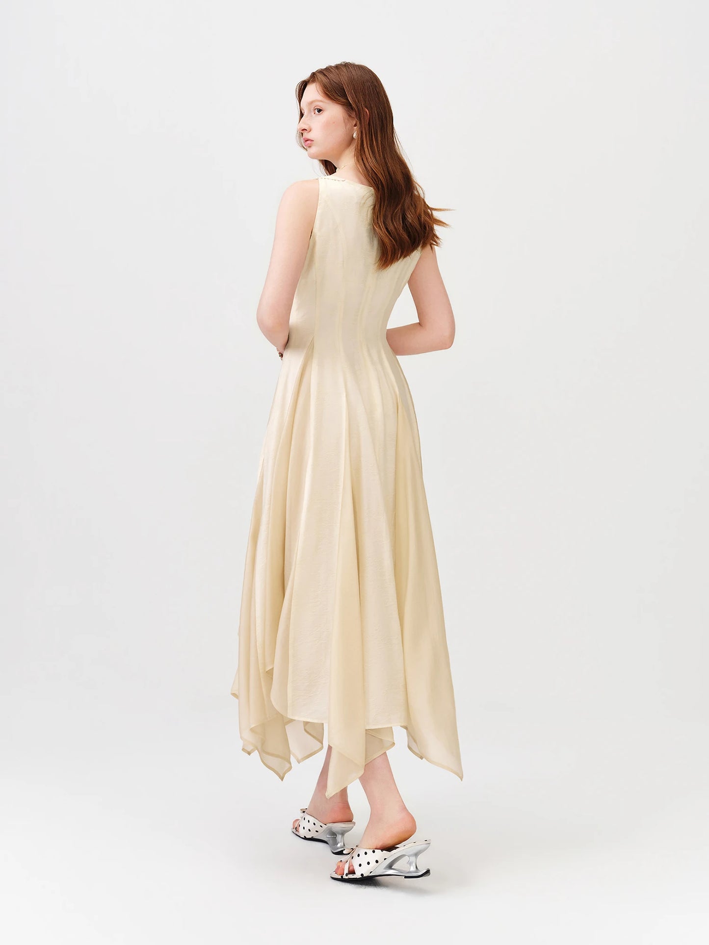 Butter Yellow Flowing A-Line Midi Dress