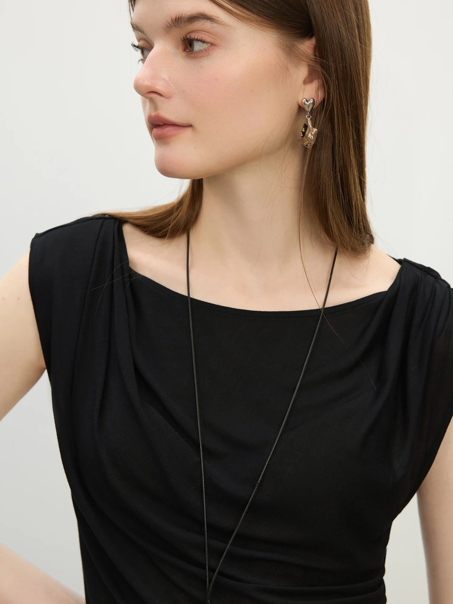Black Draped Sleeveless Lyocell Top