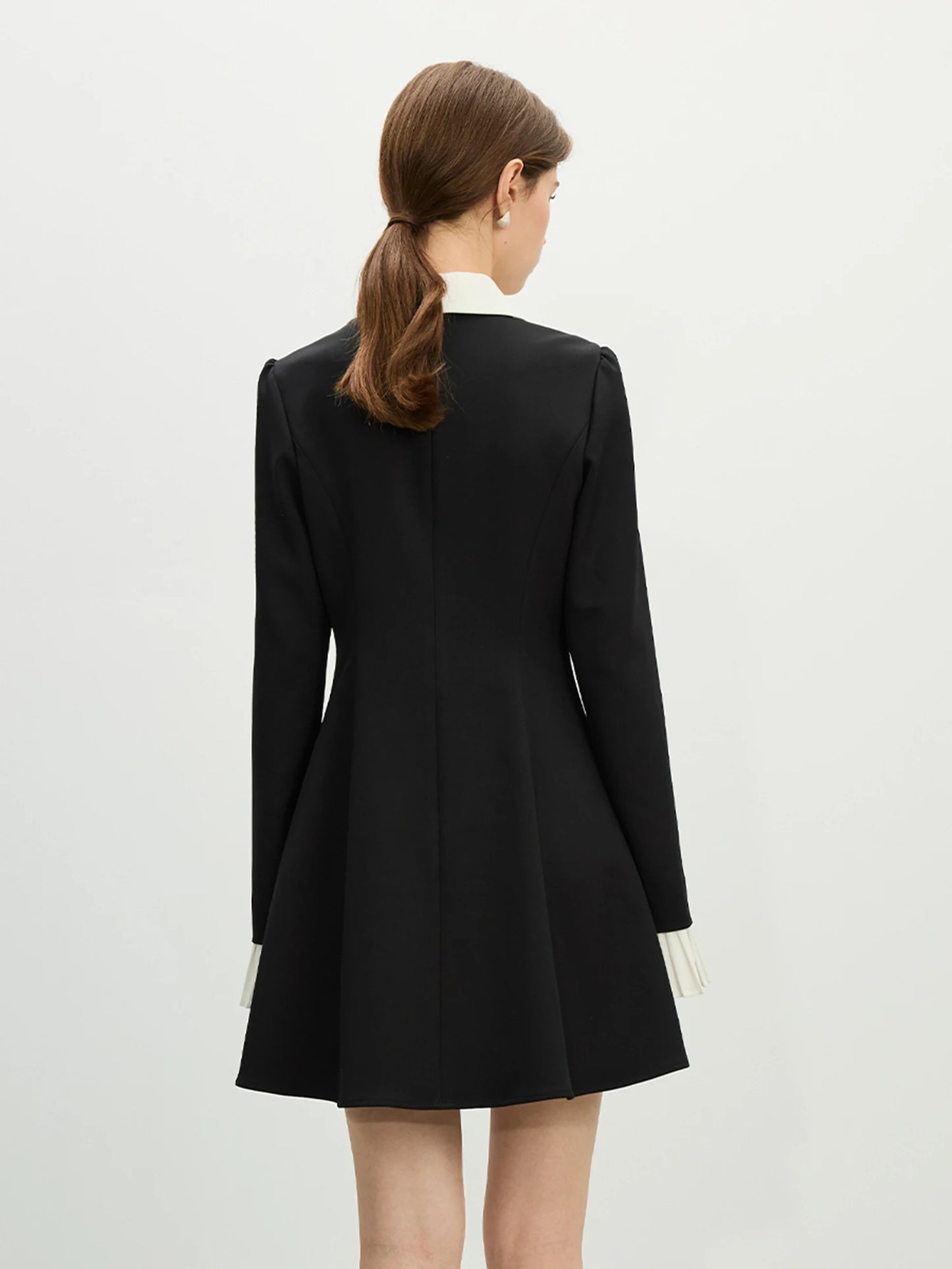 Black Contrast Collar Coat Dress